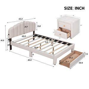 English Elm Teddy Plush Upholstered Queen Platform Bed with LED Remote & USB Ports, Durable Teddy Fleece Design Beige SF000047AAA