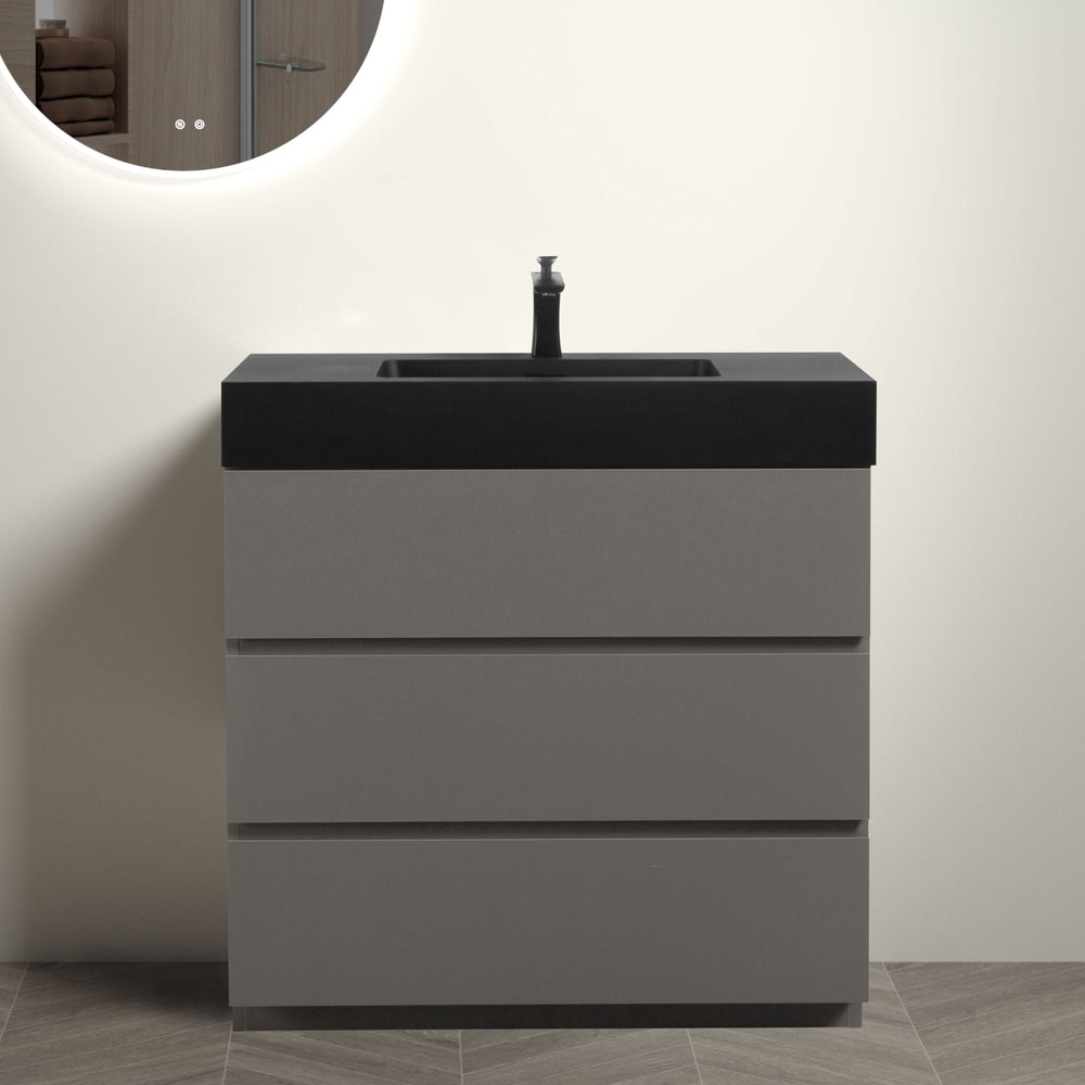 English Elm Alice 36" Gray Bathroom Vanity With Black Sink Basin, Stylish Storage Solution For Modern Spaces W1865S00030