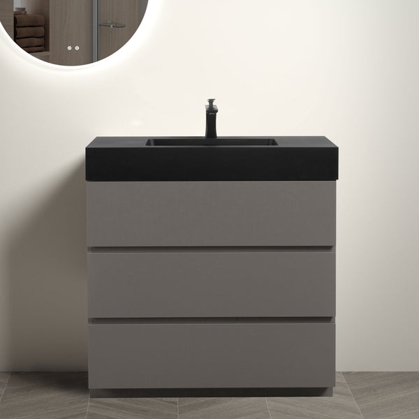 English Elm Alice 36" Gray Bathroom Vanity With Black Sink Basin, Stylish Storage Solution For Modern Spaces W1865S00030