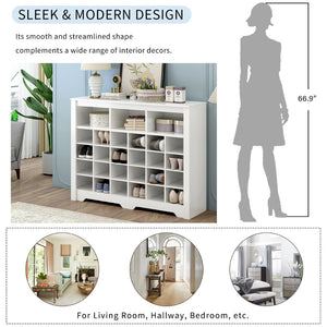 English Elm On-trend Rustic Brown Shoe Cubby Console Holds 24 Pairs with Curved Base Sideboard White WF309308AAK