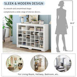 English Elm Sleek Design 24 Shoe Cubby Console, Modern Shoe Cabinet With Curved Base, Versatile Sideboard With High-Quality For Hallway, Bedroom, Living Room, White