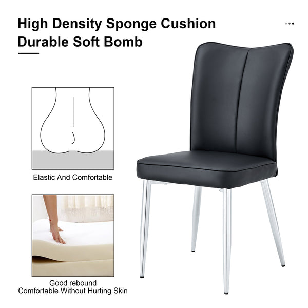 English Elm Modern Minimalist Dining Chairs Set Of 4 - Black Pu Leather, Curved Backrest, Electroplated Metal Legs W1151116742