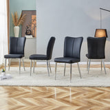 English Elm Modern Minimalist Dining Chairs, Black Pu Leather Curved Backrest and Seat Cushions, Electroplated Metal Chair Legs, Suitable For Restaurants, Bedrooms, and Living Rooms. A Set Of 4 Chairs.008