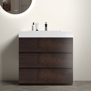 English Elm Alice 36" Walnut Bathroom Vanity With Large Storage, Modern Design, Soft-Close Drawers & Pre-Assembled W1865S00021
