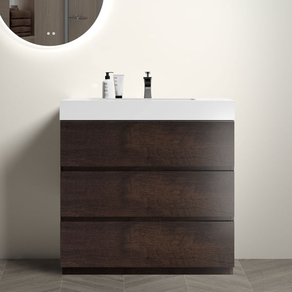 English Elm Alice 36" Walnut Bathroom Vanity With Large Storage, Modern Design, Soft-Close Drawers & Pre-Assembled W1865S00021