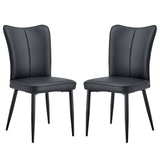 English Elm Modern Minimalist Dining Chairs, Black Pu Leather Curved Backrest and Seat Cushions, Black Metal Chair Legs, Suitable For Restaurants, Bedrooms, and Living Rooms. A Set Of 2 Chairs. 008