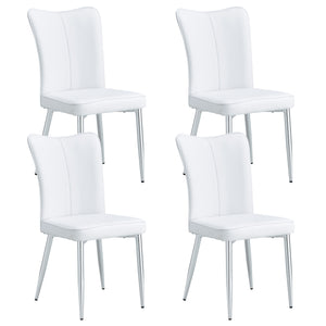 English Elm Modern Minimalist Dining Chairs Set – 4 White Pu Seats With Silver Metal Legs For Home & Office W1151P268760