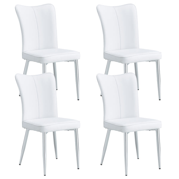 English Elm Modern Minimalist Dining Chairs Set – 4 White Pu Seats With Silver Metal Legs For Home & Office W1151P268760