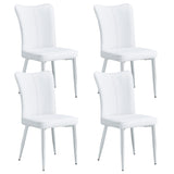 English Elm Modern Minimalist Dining Chairs, Office Chairs. 4-Piece Set Of White Pu Seats With Silver Metal Legs. Suitable For Restaurants, Living Rooms, and Offices. C-008