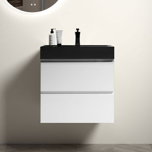 English Elm Alice 24" White Wall-Mounted Bathroom Vanity With Black Sink, Spacious Storage, Soft-Close Drawers W1865S00022
