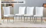 English Elm Modern Minimalist Dining Chairs, Office Chairs. 4-Piece Set Of White Pu Seats With Silver Metal Legs. Suitable For Restaurants, Living Rooms, and Offices. C-008