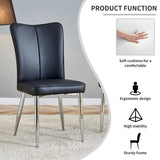 English Elm Modern Minimalist Dining Chairs, Black Pu Leather Curved Backrest and Seat Cushions, Electroplated Metal Chair Legs, Suitable For Restaurants, Bedrooms, and Living Rooms. A Set Of 4 Chairs.008