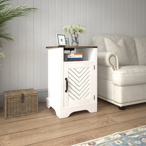 English Elm Farmhouse Rustic Nightstand Set of 2 with Built-in Charging Station and Open Display Shelf White+Oak B082134942
