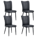 English Elm Modern Minimalist Dining Chairs, Black Pu Leather Curved Backrest and Seat Cushions, Black Metal Chair Legs, Suitable For Restaurants, Bedrooms, and Living Rooms. A Set Of Four Chairs. 008