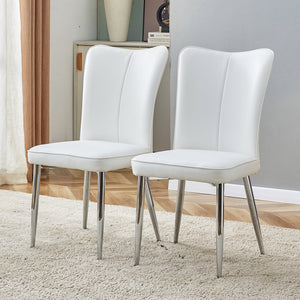English Elm Modern Minimalist Dining Chairs Set – Ergonomic White Pu Seats With Silver Metal Legs For Home & Office W1151P268761