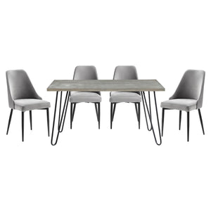 English Elm Modern Keene 5pc Dining Set with Oak Veneer Table and Velvet Upholstery on Hairpin Legs, Stylish Compact Design Gray 63.75 L x 39.5 W x 5.5 H B011S00579