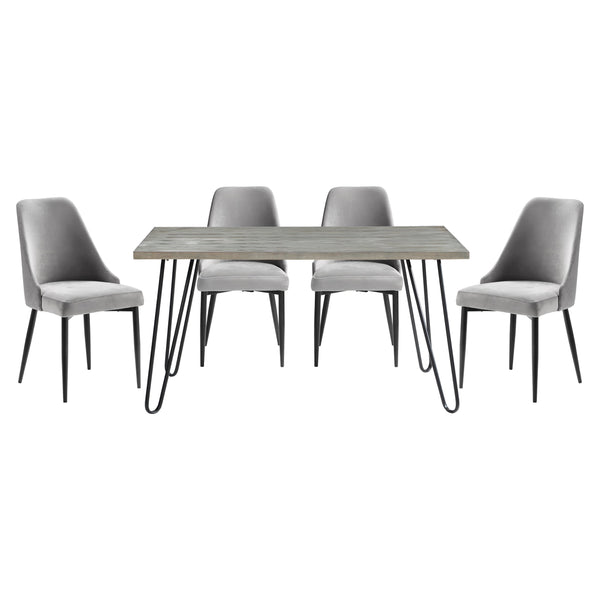 English Elm Modern Keene 5pc Dining Set with Oak Veneer Table and Velvet Upholstery on Hairpin Legs, Stylish Compact Design Gray 63.75 L x 39.5 W x 5.5 H B011S00579