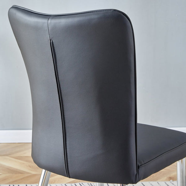 English Elm Modern Black Pu Leather Dining Chairs Curved Backrest Sculptural Set of 2 Seating W1151116746