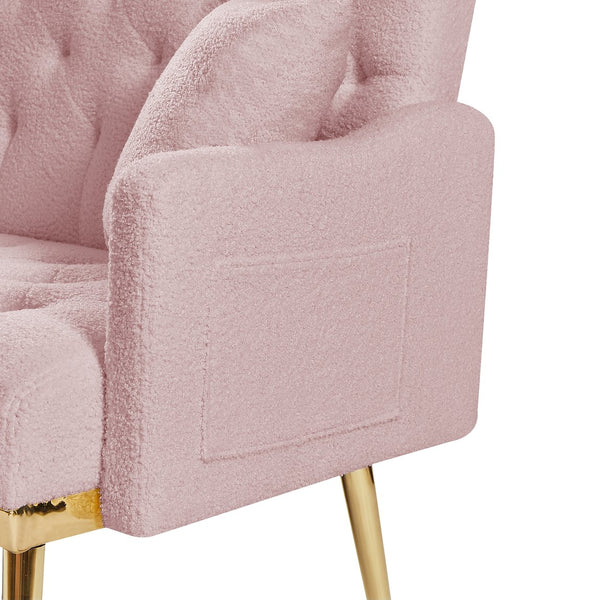 English Elm PINK Teddy Fabric 2-Seater Sofa with Gold Metal Legs, Plush Foam Seating, Solid Wood Frame — Cozy Chic Lounge Piece W588115440