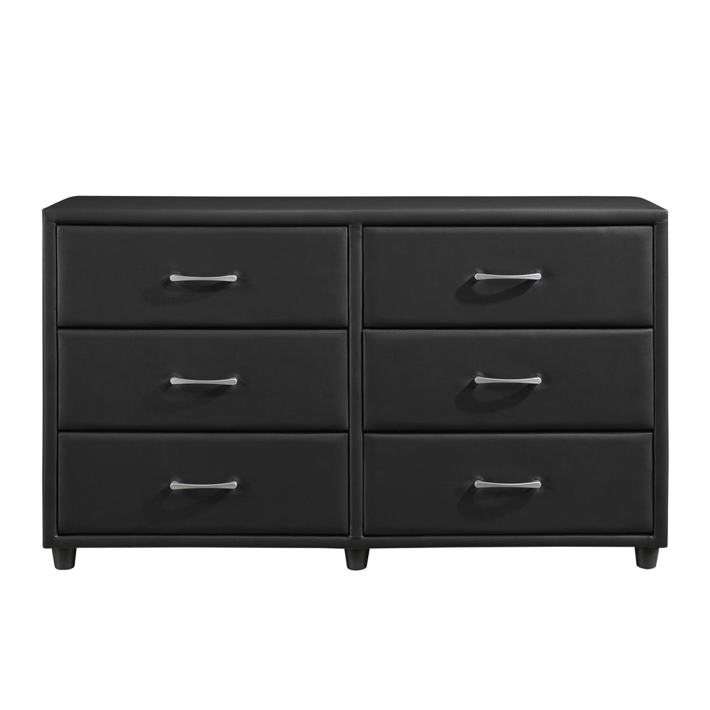 English Elm Contemporary Lorenzi Black Dresser with 6 Faux Leather Drawers, Silver Hardware, Urban Scaled 56.5" B011134406