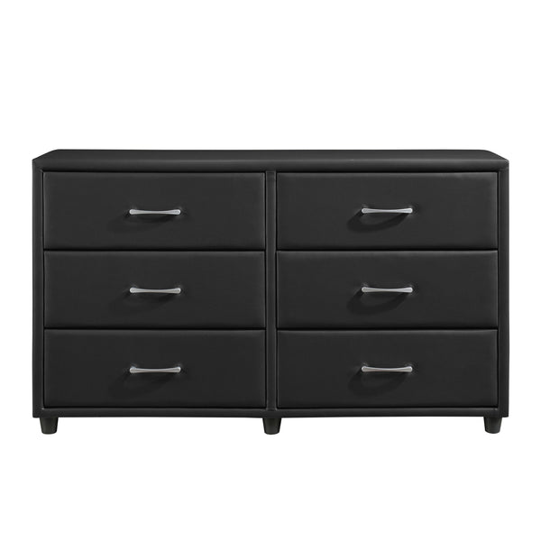 English Elm Contemporary Lorenzi Black Dresser with 6 Faux Leather Drawers, Silver Hardware, Urban Scaled 56.5" B011134406