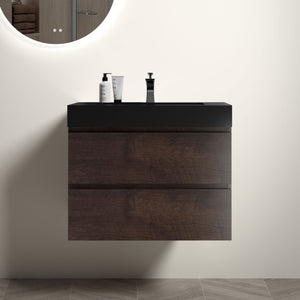 English Elm BB02-30-101, Glossy Integrated Solid Surface Basin with Overflow — Sleek Seamless Design for Luxury Bathrooms Matt Black W1865107122