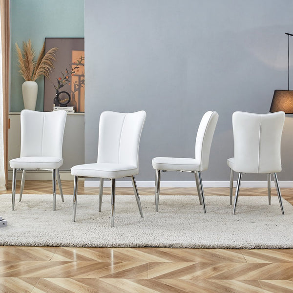English Elm Modern Minimalist Dining Chairs Set – 4 White Pu Seats With Silver Metal Legs For Home & Office W1151P268760