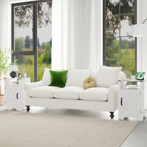 English Elm Farmhouse Rustic Nightstand Set of 2 with Built-in Charging Station and Open Display Shelf White B082134941