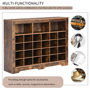 English Elm On-trend Rustic Brown Shoe Cubby Console Holds 24 Pairs with Curved Base Sideboard WF309308AAP