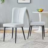 English Elm Modern Minimalist Dining Chairs and Office Chairs. 2-Piece Set Of Light Gray Pu Seats With Black Metal Legs. Suitable For Restaurants, Living Rooms, and Offices. C-008