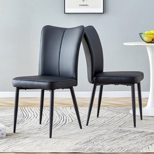 English Elm Modern Black Pu Chair Set - Ergonomic Design, Durable Metal Legs, Perfect For Dining & Living Spaces W1151P268764