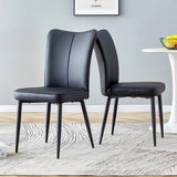 Modern Black PU Leather Dining Chairs, Curved Backrest & Seat Cushions, Metal Legs, Set of 2