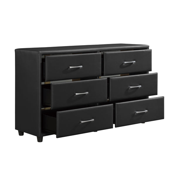 English Elm Contemporary Lorenzi Black Dresser with 6 Faux Leather Drawers, Silver Hardware, Urban Scaled 56.5" B011134406