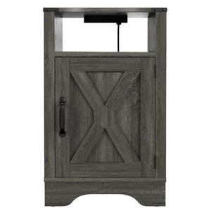 English Elm Farmhouse Rustic Nightstand Set of 2 with Built-in Charging Station and Open Display Shelf Dark Grey B082134936