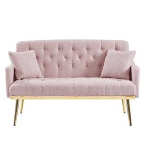 English Elm PINK Teddy Fabric 2-Seater Sofa with Gold Metal Legs, Plush Foam Seating, Solid Wood Frame — Cozy Chic Lounge Piece W588115440
