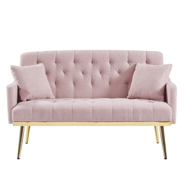 English Elm PINK Teddy Fabric 2-Seater Sofa with Gold Metal Legs, Plush Foam Seating, Solid Wood Frame — Cozy Chic Lounge Piece W588115440