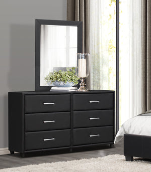 English Elm Contemporary Lorenzi Black Dresser with 6 Faux Leather Drawers, Silver Hardware, Urban Scaled 56.5" B011134406