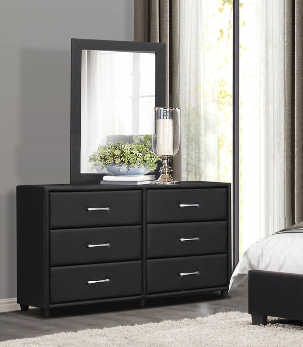 English Elm Contemporary Lorenzi Black Dresser with 6 Faux Leather Drawers, Silver Hardware, Urban Scaled 56.5" B011134406