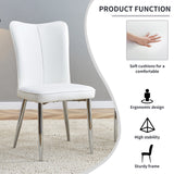 English Elm Modern Minimalist Dining Chairs, Office Chairs. 2-Piece Set Of White Pu Seats With Silver Metal Legs. Suitable For Restaurants, Living Rooms, and Offices. C-008