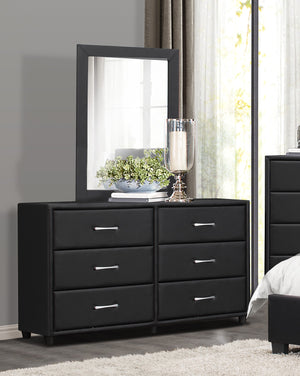 English Elm Contemporary Lorenzi Black Dresser with 6 Faux Leather Drawers, Silver Hardware, Urban Scaled 56.5" B011134406