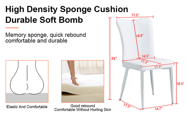 English Elm Modern Minimalist Dining Chairs Set – Ergonomic White Pu Seats With Silver Metal Legs For Home & Office W1151P268761