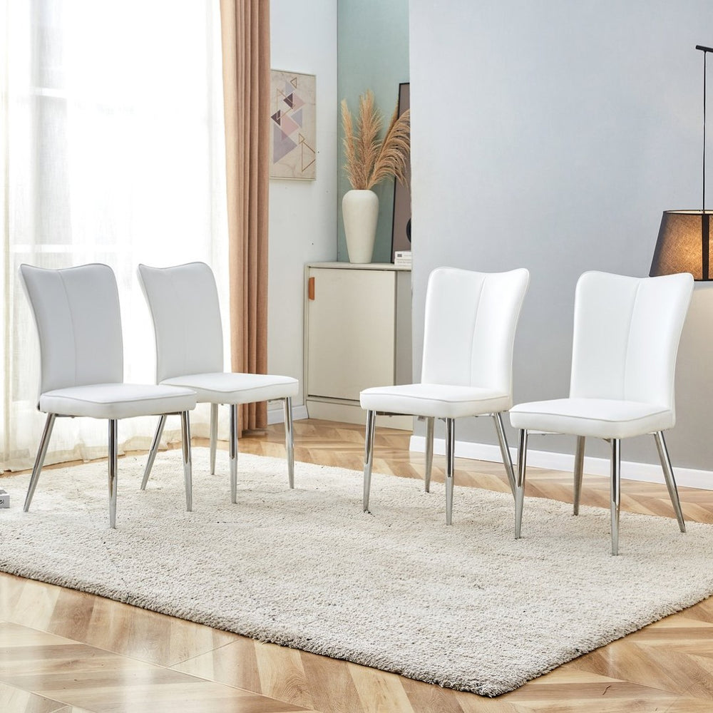 English Elm Modern White Pu Dining Chair Set of 4 with Silver Legs for Home or Office W1151P268760