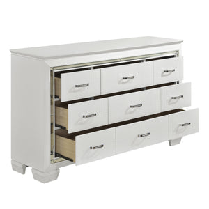 English Elm White Glam Allura Dresser 9-Drawer 64" Wide White Finish with Faux-Alligator Embossing & Crystal Hardware B011134416