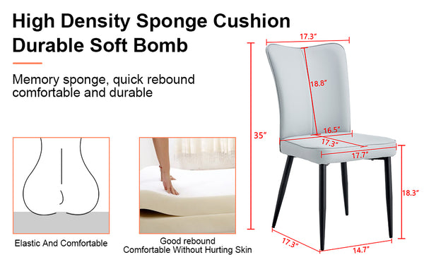 English Elm Modern Minimalist Dining & Office Chairs Set - Stylish Light Gray Pu Seats With Black Metal Legs W1151116749