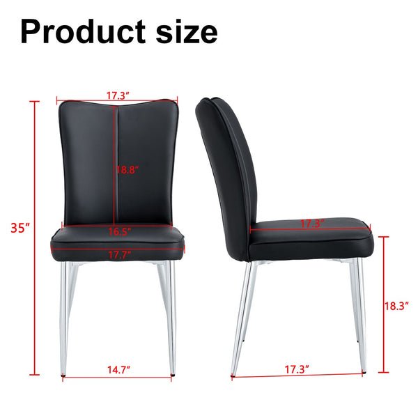 English Elm Modern Black Pu Leather Dining Chairs Curved Backrest Sculptural Set of 2 Seating W1151116746
