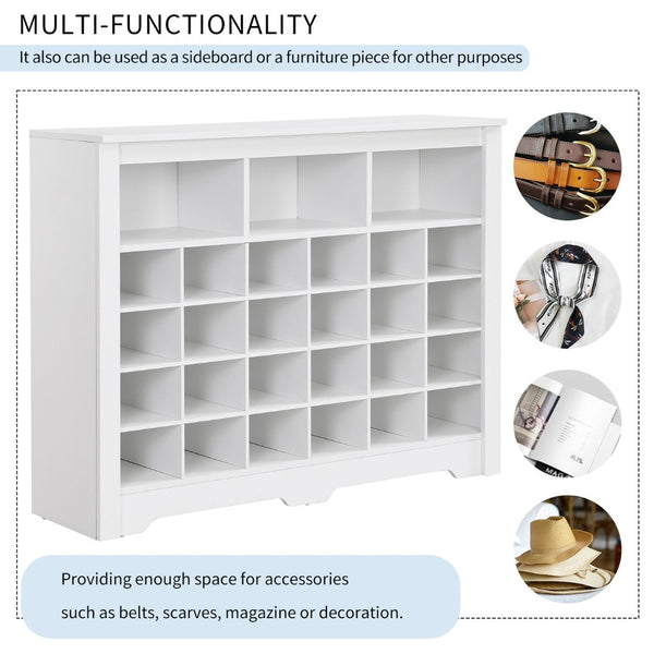 English Elm On-trend Rustic Brown Shoe Cubby Console Holds 24 Pairs with Curved Base Sideboard White WF309308AAK