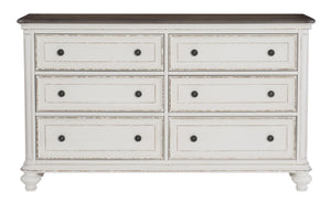 English Elm Antique Baylesford 6-Drawer Dresser in White with Brown-Gray Plank Top and Dark Metal Knobs, 64" B011134413