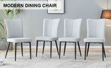 English Elm Modern Minimalist Dining Chairs and Office Chairs. 4-Piece Set Of Light Gray Pu Seats With Black Metal Legs. Suitable For Restaurants, Living Rooms, and Offices. C-008