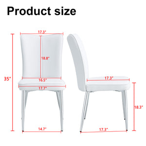 English Elm Modern Minimalist Dining Chairs Set – Ergonomic White Pu Seats With Silver Metal Legs For Home & Office W1151P268761