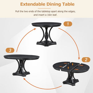 English Elm Trexm Retro Farmhouse Extendable Round Dining Set Oak Veneer Table with 4 Chairs ST000147AAB
